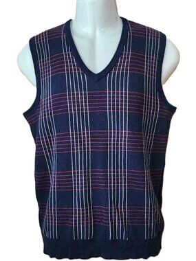 Ben Sherman Cotton Sweater Vest Blue Red White Men's Size Small